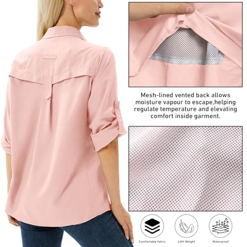 Winebox Women's UPF 50 Shirts Long Sleeve Sun Protection UV Quick Dry Casual Outdoor Safari Walking Fishing Hiking Travel Shirts(Pink-s) — view 3