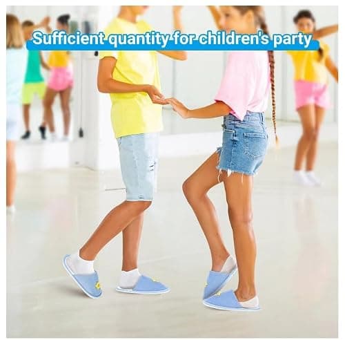 NUHUi 6 Pairs Kids Disposable Spa Slippers Age 4-8 Indoor House Hotel Kids Guest Spa Smiling Yellow Chicken Face Blue 4.5-5 Years Big Kid, blue, 4.5-5 Years — view 3