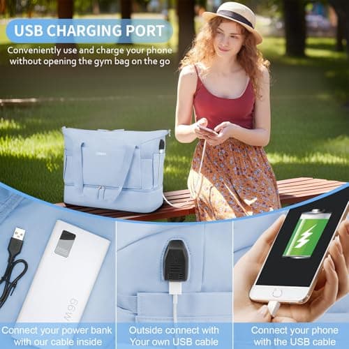 ETRONIK Gym Bag Womens, Sports Travel Duffel Bag with USB Charging Port — view 5