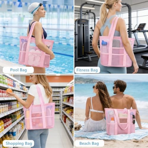 Large Mesh Beach Bags for Women, Foldable Waterproof Sandproof Tote Bag — view 2