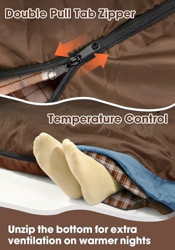 WERTYCITY Flannel Double Sleeping Bag with Draft Tube for 2 Person Camping — view 6