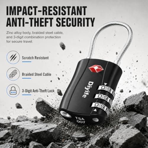 Diyife TSA Approved Luggage Locks with Flexible Steel Cable, Easy to Set up — view 4