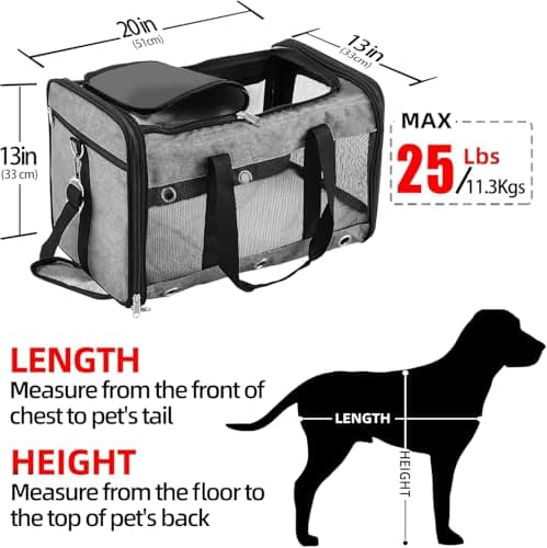 Soft Sided Foldable Cat/Dog/Pet Carrier Bag, Portable Puppy/Pets Travel Carriers For Cats/Dogs With Shoulder Strap & Removable Mat, Durable Cat Basket of 25 lbs - Grey, L — view 2