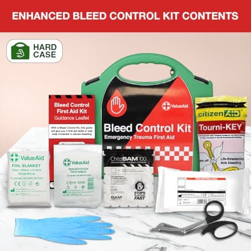 Value Aid Professional Bleed Control Kit with Tourni-Key in Hard Case - First Aid Kit with Haemostatic Dressing & Trauma Bandages - Rapid Response Medical Supplies for Severe Injuries — view 2