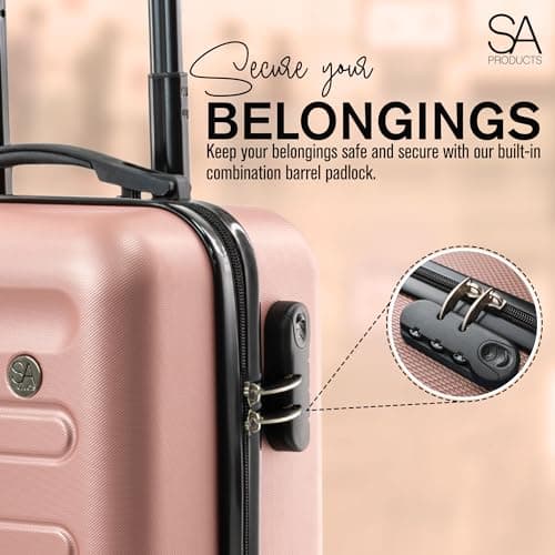 SA Products Rose Gold Cabin Suitcase 45x36x20cm - Lightweight Hardshell Carry On Luggage with 4 Spinner Wheels, Telescopic Handle - Cabin Bag with Divider Pocket, Travel Case with Spacious Interior — view 3