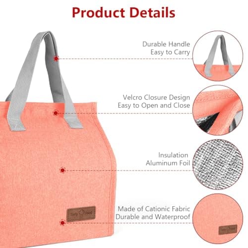 Vicloon Lunch Bags for Women Men, Portable Lunch Box Bag, Insulated Cooler Bag Thermal Leak-Proof Lunch Organizer, Thermal Cooler Bag for Work Outdoor School Travel - Watermelon Red — view 4
