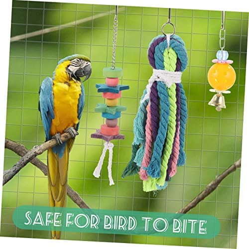 Happyyami Parrot Foraging Toys 6pcs Cotton Rope Wood Hanging Set — view 5