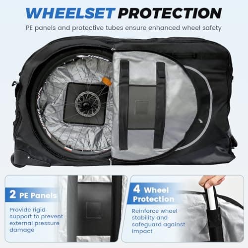 Exquimac Bike Travel Case & Bike Travel Bag - Bicycle Pro Transport Equipment for Air Flights - Oversized Capacity, Waterproof Fabric with 4 Aluminum Support Bars, Wheel Protection Tubes & YKK Zippers — view 5