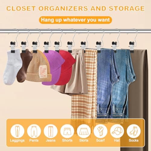 20 Pack Trouser Hangers w/Rubber Coated, Portable Hanger Clips for Travel, Leggings Organizer for Closet Space Saving, Holds Hats Boots Skirts Shorts Jeans (Black) — view 5