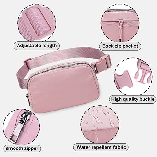 Bomvabe Pink Fanny Pack for Women Teens Girls, 1L Everywhere Belt Bag with Adjustable Strap 32" to 51", Small BumBag for Ladies with Multi Pockets, Crossbody Bag Lightweight for Travel Sport Running — view 4