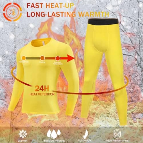 Hotfiary Kids Boys Thermal Base Layer Set Football Skin, Yellow, 8-9Y — view 2