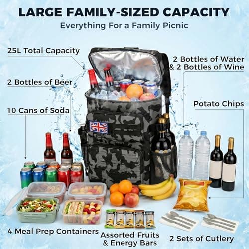 Jetviivid Tactical Cooler Backpack for Men, Insulated Backpack with Bottle Opener, Waterproof Leakproof Thermal Lunch Bag, Cooler Bag for Camping Picnic Hiking Beach Daily Day Trips, Black Camo — view 2