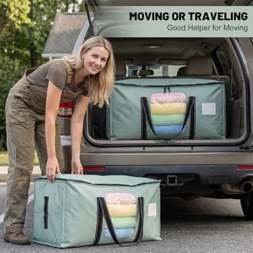 4 Pack 90L Moving Bags Clothes Storage Bags with View Window for Dorm,Green — view 2