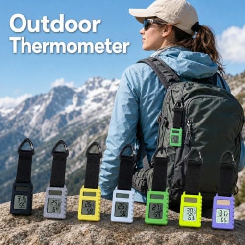 Portable Digital Small Hygrometer Thermometer,Mini Carabiner Clip Meter for Hiking,Backpacking HikingTravel Thermometer with Carabiner Clip,Travel Mountaineering Vehicle Pendant Keychain,for Hiking — view 2