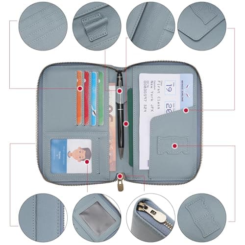 WASON Leather Zipper Travel Passport Wallet Holder RFID Blocking Cover, Passport case Pocket Slot for Card, Cash, ID, Boarding Pass and Ticket for Men, Women and Family Trips (Blue) — view 5