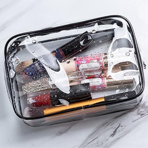 FIYUK Clear Travel Toiletry Bag TSA Approved Size Makeup Cosmetic Bag Portable Waterproof Transparent Pouch Storage, Black — view 3