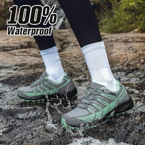 OUTJET Women's Waterproof Lightweight Walking & Hiking Shoes, Cushioned Anti-Slip Outdoor Trainers for All-Day Rambles & Treks Green — view 3