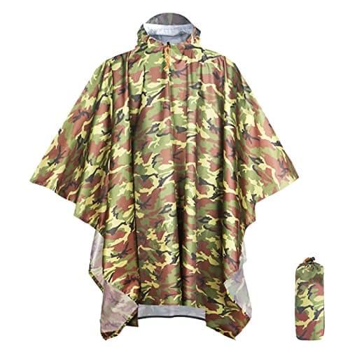 ANYOO Waterproof Rain Poncho Lightweight Reusable Hiking Rain Coat Jacket with Hood for Outdoor Activities,Camo Green,One Size