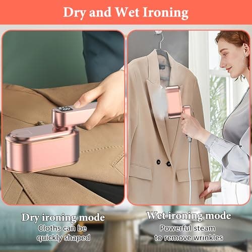 Steam Iron Travel Steamer with LCD Screen, 10S Fast Heat-up 2000W Steamer Clothing with 180° Rotatable Handle, Portable Handheld Clothes Steamer, 3 Steam Levels for Travel, Home, Office (Rose Gold) — view 5