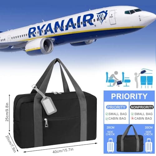 Flintronic for Ryanair Airlines Cabin Bag 40x20x25, Underseat Small Cabin Bag with Shoulder Strap, Foldable Travel Duffel Bag, Water-Resistant Hand Luggage for Women Men, with Luggage Tags, 20L — view 2