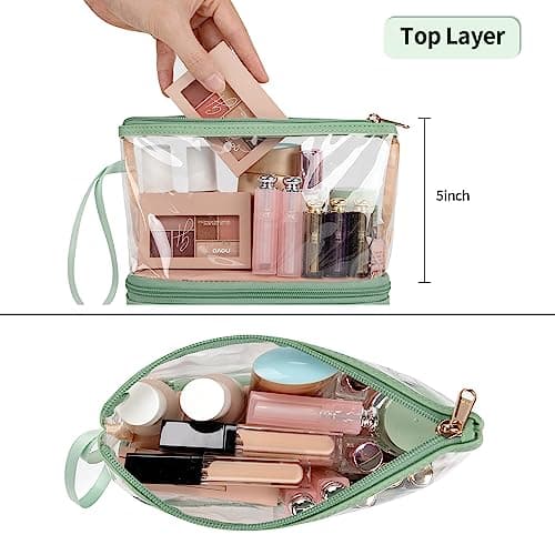 Clear Makeup Bag with Brushes Compartment Travel Toiletry Bag Green — view 3