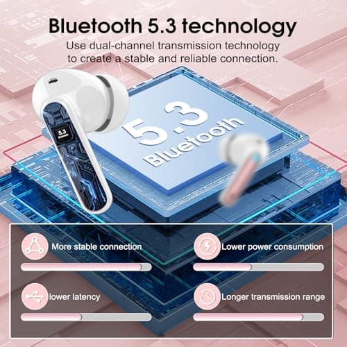 Csasan Wireless Earbuds, Bluetooth 5.3 Headphones In Ear with 4 ENC Noise Cancelling Mic, 2025 Mini Deep Bass Stereo Ear Buds, 40H Playtime Bluetooth Earphones, IP7 Waterproof Earbuds, Rose Red — view 4