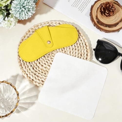 CREATCABIN Leather Glasses Case Soft Sunglasses Case Flat Eyeglass Cases Slim Yellow Portable Spectacle Cases Storage Pouch Bag Lightweight with Cleaning Cloth Gift for Women Men Travel 6.7x3.3 Inch — view 3