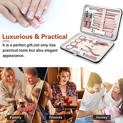 Manicure Set Professional Pedicure Nail Clippers Kit 18 Pcs,Beige/Pink — view 5