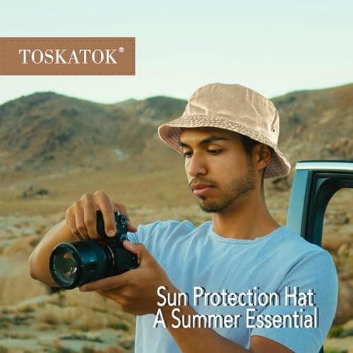TOSKATOK Pure Washed Cotton Bucket hat UV Sun Protection Breathable Beach Holiday Travel Hat-STONE-60 — view 2