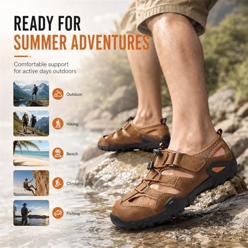 ENEN Hollow Out Mens Sandals, Breathable Closed Toe Wide Sandals, Outdoor Sandles Beach Shoes with Adjustable Strap, Comfortable Casual Mens Summer Shoes for Travel,Walking,Hiking,Pool (Coffee,10.5) — view 6