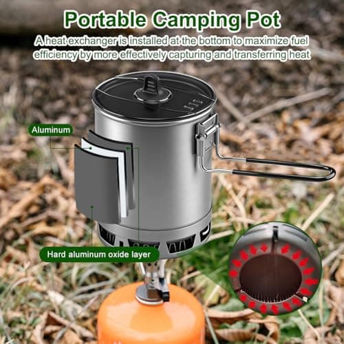 Camping Pot 600 ml 162 g Ultralight Foldable with Heat Exchanger for Outdoor Gas Stove Highly Efficient Camping Cooking Pot for Hiking & Travel — view 3