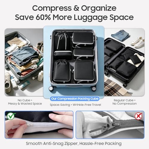 12 Pack Compression Packing Cubes, Expandable & Ultralight Travel Organizers, Waterproof Luggage Packing Set for Carry-On, Suitcase, Backpack (Black) — view 6