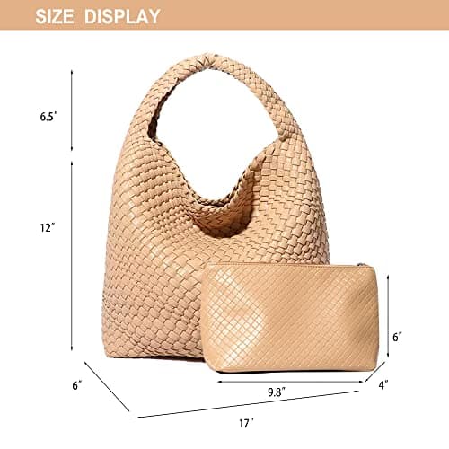 Dyalsa Women Woven Tote, Vegan Leather Handbag, Large Summer Beach Bag and Purse, Handmade Hobo Clutch Set (AL-007Ap) — view 5