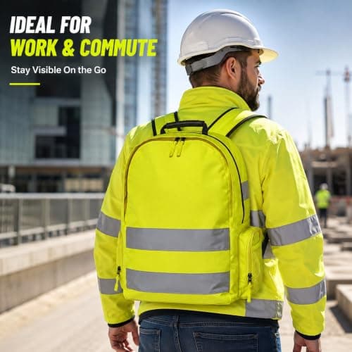 High Visibility Reflective Safety Backpack – Hi Vis Rucksack with Reflective Strips,Waterproof Lightweight & Durable – Ideal for Work, Cycling, School, Outdoor Use (Yellow With Stripes) — view 5