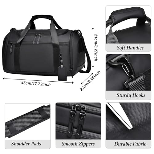 SEPSCO Sports Gym Duffle Bag, Women Men Weekend Bags Holdall with Shoes Compartment and Shoulder Strap Large Wet and Dry Separation Waterproof Durable for Travel Overnight Hospital Swimming (Black) — view 2