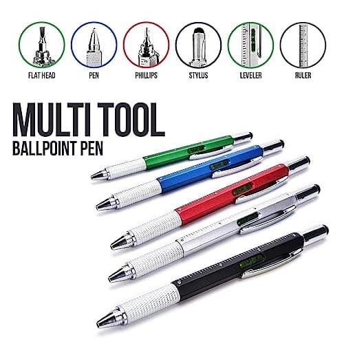 Playcrate 6 in 1 Multi Tool Ballpoint Pen 5 Pack Stocking Filler Gift Pen for Men Stocking Filler- Screwdriver Pen Ruler Stylus Spirit Level — view 2