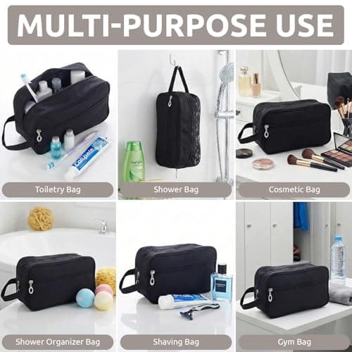 Toiletry Bag for Men Women, Waterproof Wash Bag with Handle, Black — view 6