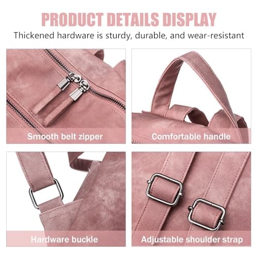 PU Leather Anti-Theft Backpack for Women - High Capacity Waterproof Rucksack, Fashion Handbag, School Bag, Retro Ladies Daypack for Work and Travel (Pink) — view 3