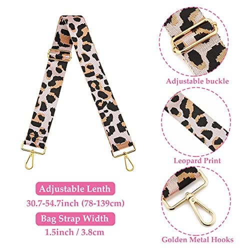 Shoulder Strap for Bags, Width 3.8 cm, Leopard Bag Strap, Adjustable 78 - 139 cm, Carry Strap, Shoulder Strap with Carabiner for Shoulder Bags, Carry Bags, Handbag (Pink) — view 2