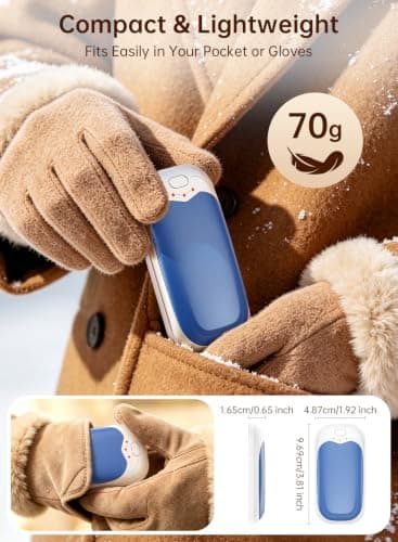 Wasuka Rechargeable Hand Warmers 2 Pack, Portable Electric Handwarmers with 3 Heat Settings, USB Hand Warmer, Reusable Pocket Heater for Golf, Camping, Outdoor, Winter Gifts for Men Women (Blue) — view 4