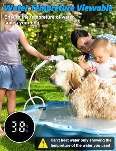 Camping Shower, LIBERRWAY Portable Shower for 90-140mins Outdoor Shower, Battery Level ▏ Watertemperature Viewable Dog Shower with Waterpressure Adjustable Shower Head IP67 Water Pump 6.5ft Hose-White — view 5