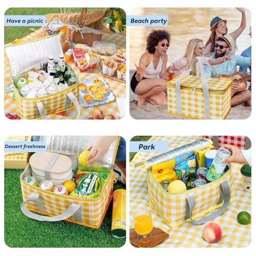 Insulated Picnic Baskets, 35 x 20 x 20 cm Cooler Bag Picnic Bag 15L with 150 x 200 cm Picnic Mat, Portable Waterproof Beach Bags for Hot or Cold Outdoor Activities — view 4