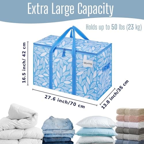 VENO 8 Pack Extra Large Moving Storage Bags with Zips, Heavy-Duty Organizer Tote, Moving Box Alternative, Clothes Storage Bin, Tag Pocket Water-Resistant (Spring Breeze, 8 Pack) — view 4