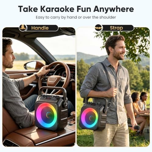 Karaoke Machine with 2 Wireless Microphones: Portable Bluetooth Karaoke Speaker for Adults Kids, Connects to TV Phone Tablet, Party Speaker Gift for Home Outdoor Family, PA Power-Amplifiers — view 5