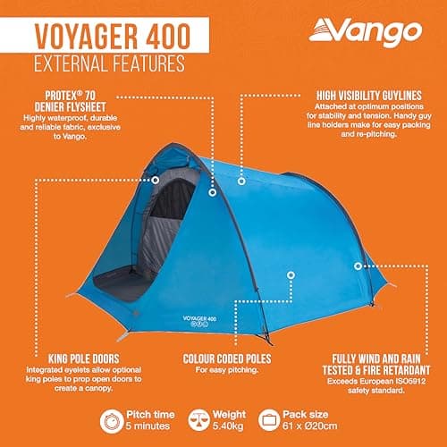 Vango Voyager 400 Tunnel Tent, Quick, Easy To Pitch 4 Man Tent Waterproof for Adventure Camping — view 2