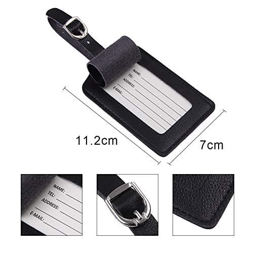 Luggage Tags, Microfiber Leather Personalized Suitcase Tag Set Luggage id Tags Labels Travel Accessories-Set of 4(Black) — view 5