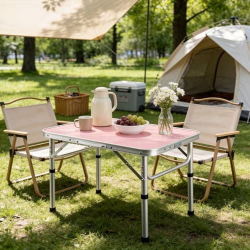 Minifactory Portable Folding Camping Table, Aluminium Outdoor Picnic Table with Carry Handle, Lightweight Foldable BBQ Table for Camping, Fishing, Garden, Beach, Market Stall and Travel (Pink) — view 2