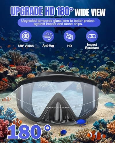 Dry Snorkel Set for Adults, Panoramic Anti-Fog Scuba Mask with Upgraded Tempered Glass, Dry-Top Leak-Proof Breathing System, Wide-View Snorkeling Gear for Adults & Teens – Black — view 2