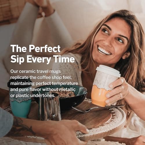 NOVA CERAMICS Travel Mug - Travel Coffee Tumbler – Coffee Mug with Lid Unique to Go Mug – Microwave & Dishwasher Safe Coffee Travel Cup - Gifts for Women Men Him Her – 355ml - Grapefruit — view 4