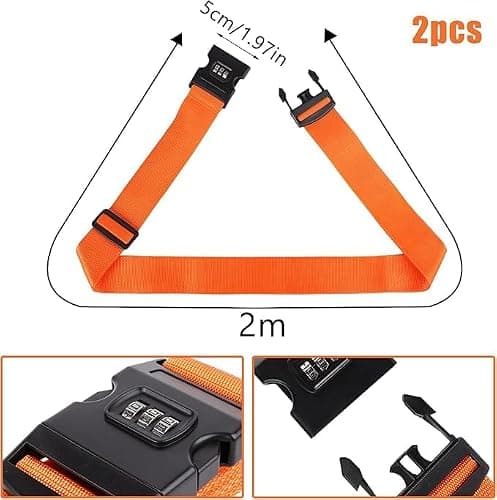 Luggage Straps for Suitcases Strap Suitcase Belts - 2 Heavy duty Luggage Straps - Adjustable Suitcase Straps - Premium Accessory for Travel Bag Closure for winter summer holiday (Orange with Lock) — view 2